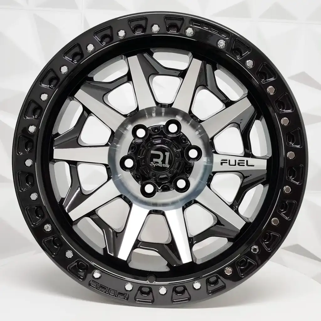 RIN 17X9 6-114.3 R1 SPORT QC1261 BLACK MACHINE FACE+CHROME RIVETS* ET0 CB66.1