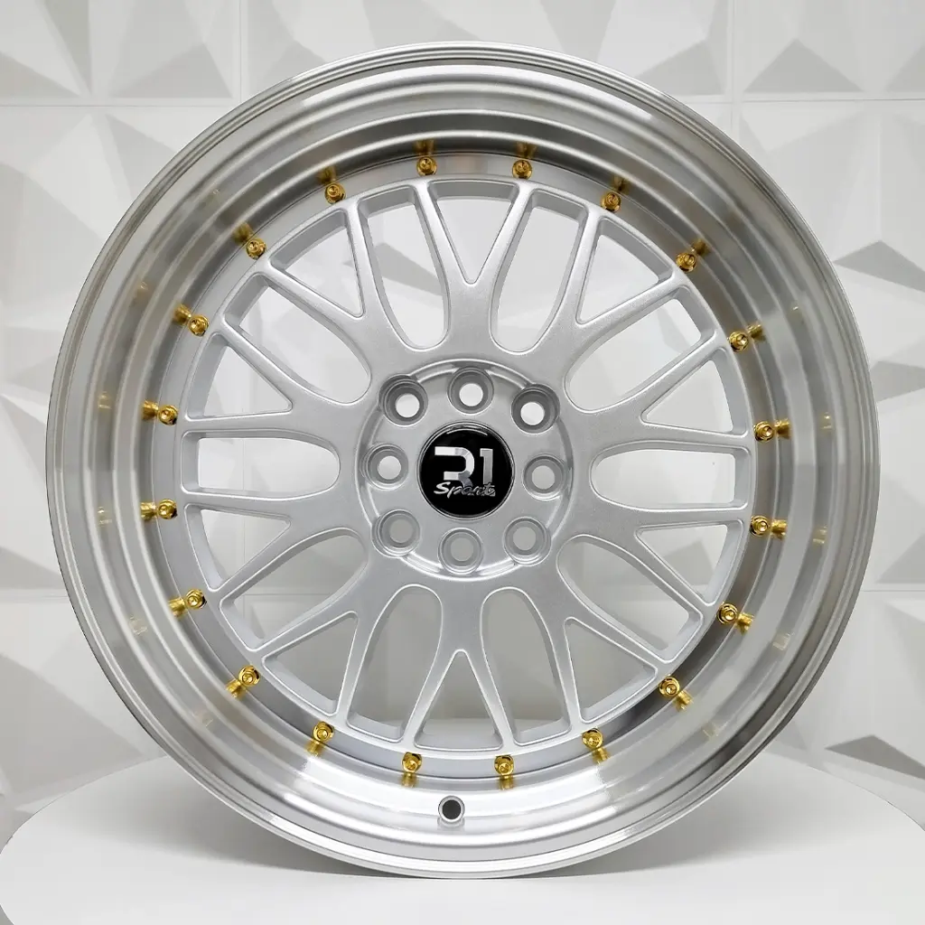RIN 17X9.5 4-100/114.3 R1 SPORT 7236R BB SILVER MI GOLD RIVETS ET30 CB73.1
