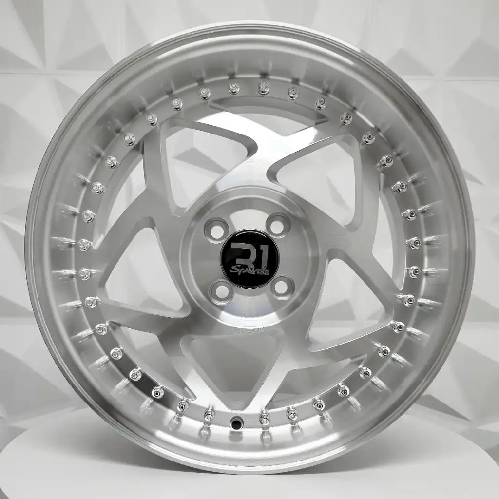 RIN 17X8 5-100 R1 SPORT SW395 SILVER MACHINE FACE ML CHROME RIVETS ET30 CB73.1